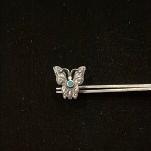 Silver Butterfly SINGLE Stud Earring with Turquoise Accent